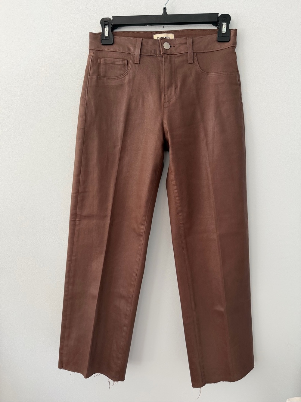 L'AGENCE Ladies Chocolate Brown Straight-Cropped Leg Faux Leather Jean StylePant